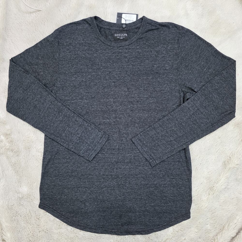 Goodlife Black Heathered Long Sleeve Tee Shirt Men's Size XL Curved Hem NEW